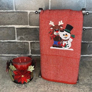 Besticktes Küchen/Badezimmerhandtuch Schneemann und Rentier | Etsy
