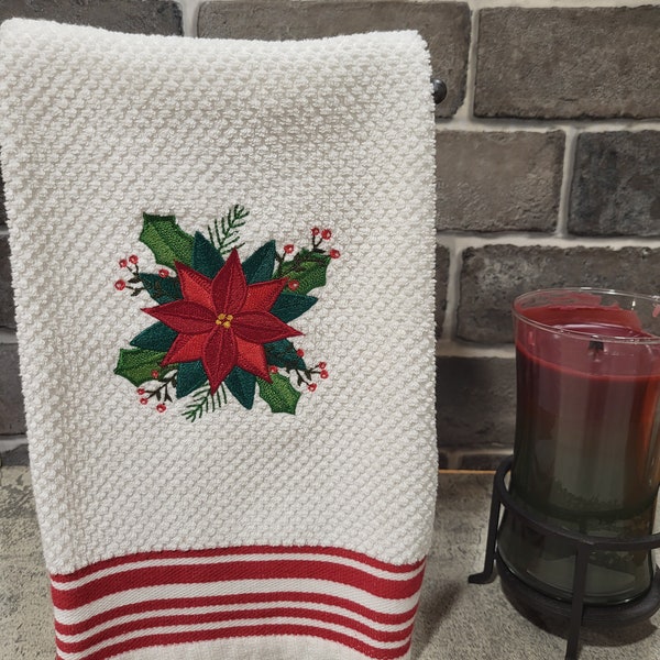 Poinsettia - Embroidered Kitchen/Bathroom Hand Towel