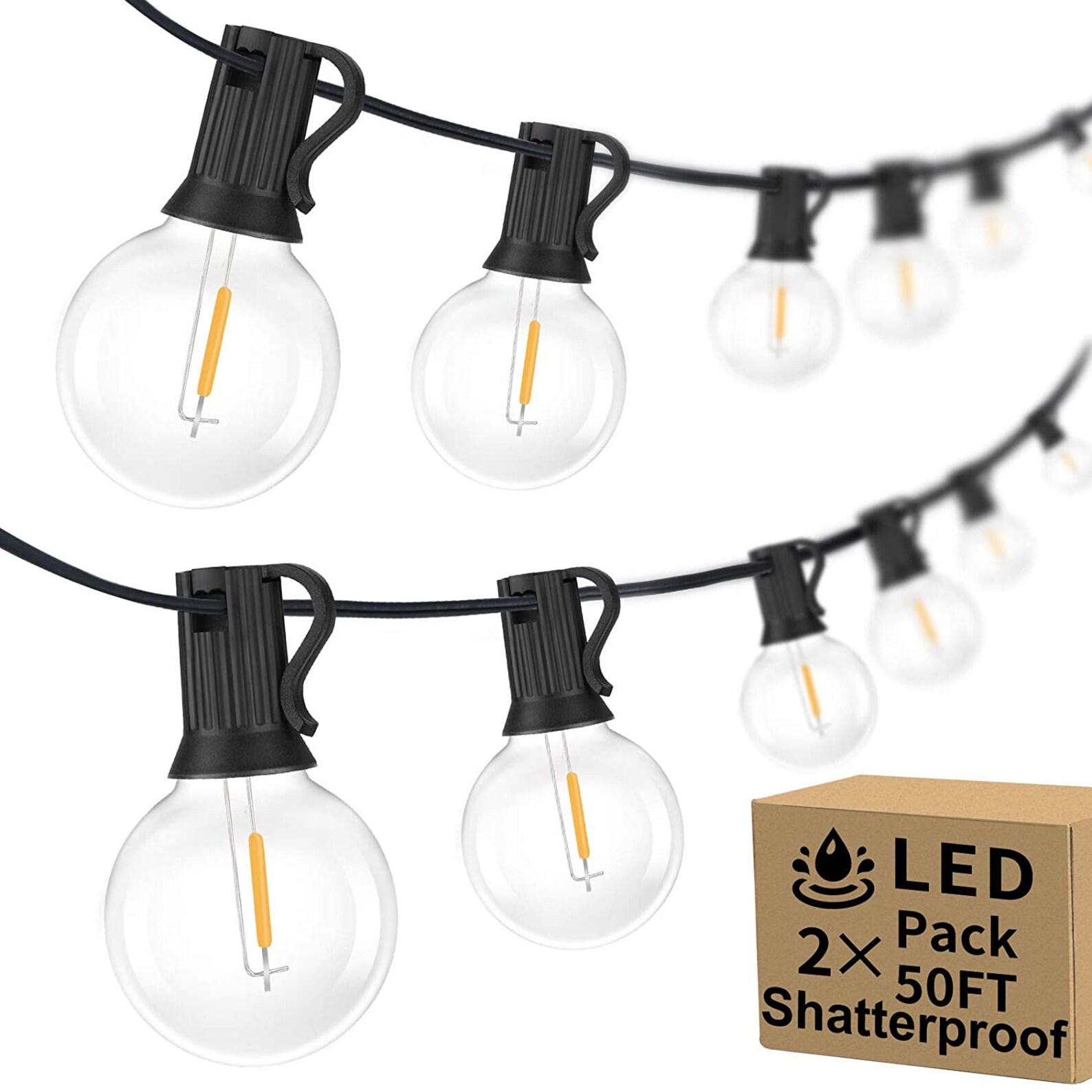 100ft 2Pack Outdoor G40 LED Globe String Lights Dimmable Etsy