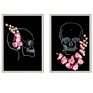 Gothic Skull Couple with Roses Print: Dark Floral Wall Art (A3 Digital Download)