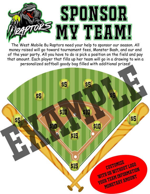 Sponsor My Team Softball Fundraiser PDF Customizable Made to Etsy