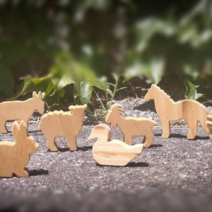 Handcrafted Waldorf wooden farm animals set of 10 pieces