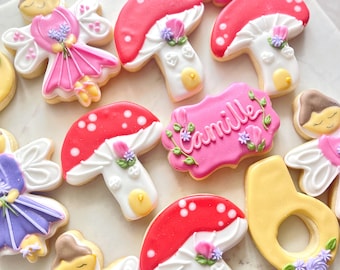 Fairy sugar cookies, enchanted, colorful and decorated, sweet treats, custom, personalized cookies, custom, mushroom, birthday