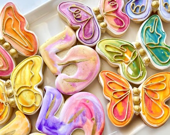 Watercolor Butterfly decorated sugar cookies, party favors for kids, butterfly birthday party, personalized cookies for birthdays, custom