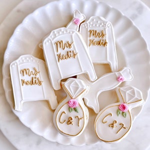 Bridal shower cookies, engagement party cookies, custom sugar cookies, personalized cookies, bachelorette cookies, wedding, party favors