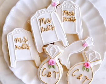Bridal shower cookies, engagement party cookies, custom sugar cookies, personalized cookies, bachelorette cookies, wedding, party favors