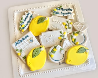 Lemon Blue tile sugar cookies, Lemon Bridal Shower cookies , Italian Positano Bridal shower, Italian blue tiles, Mediterranean cookies