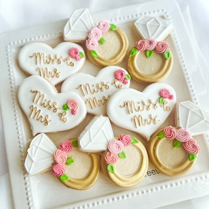 Bridal shower sugar cookies, wedding shower cookies, decorated wedding cookies, simple bridal shower cookies, wedding themed cookies
