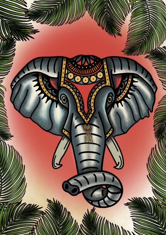 Old School Elephant Tattoo