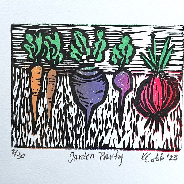 Linoleum Print with Root Vegetables Original