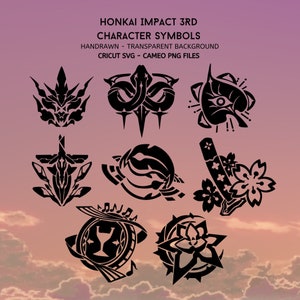Honkai Impact 3° personaggi simboli SVG PNG bundle / file DIGITALE Honkai Impact 3° taglio file png svg per Cricut Silhouette
