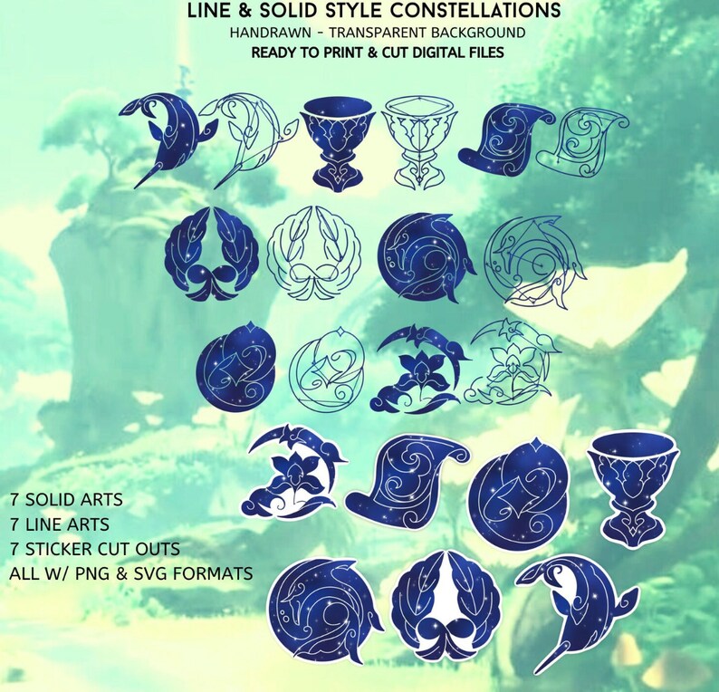 Genshin Impact Svg Bundle ALL ELEMENTS Constellations DIGITAL Genshin ...