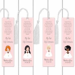 Personalized First Holy Communion Gift | 1st Communion Metal Pink Bookmark For Girl | Silk Tassle and Poly Sleeve |  Gift Idea