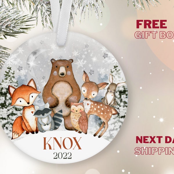 Woodland Animals Christmas Ornament | Personalized Ornament  | Custom Keepsake Dated Ornament 2023 | With Gift Box