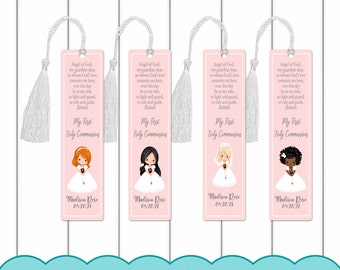 Personalized First Holy Communion Gift | 1st Communion Metal Pink Bookmark For Girl | Silk Tassle and Poly Sleeve |  Gift Idea