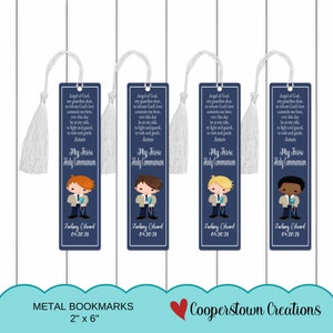 Personalized First Holy Communion Gift | 1st Communion Metal Bookmark For Boy | Silk Tassle and Poly Sleeve |  Gift Idea