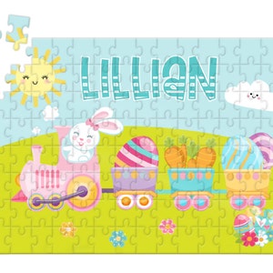 Personalized Easter Train Puzzle for Girl | Easter Bunny Puzzle | Personalized Children Puzzles | Choose a 40 Piece -or- 120 Piece Puzzle