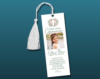 Personalized First Holy Communion Gift | Custom Photo 1st Communion Metal Floral Cross Bookmark | Religous Gift Idea