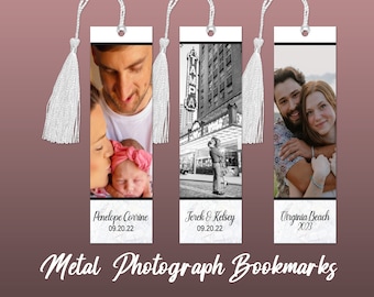 Custom Metal Photo Booth Bookmark | Personalized Bookmark 1 Photo With Tassel | Save the Date, Wedding, Engagement  or Anniversary Gift Idea