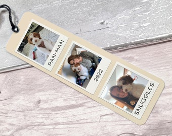 Photo Booth Custom Metal Bookmark |  Personalize with 3 Photos and Captions | Metal Photo Bookmark With Tassel | Great Gift Idea