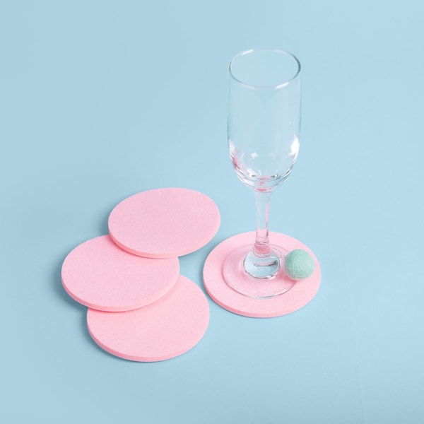 Pink Felt Coasters, Ready to Gift, Drink Coasters, 4mm thick felt coasters, Drinkware Coaster, Round Drink Coasters