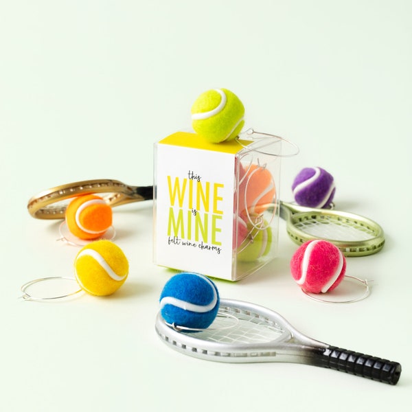 Tennis Wine Charms, Tennis Wine Markers, Tennis Lover Accessory, Set of 6, Ready to Gift