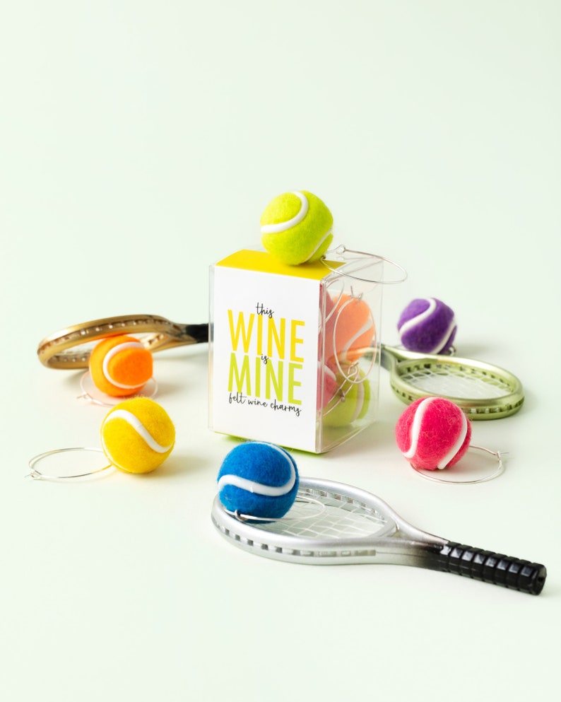 Tennis Wine Charms, Tennis Wine Markers, Tennis Lover Accessory, Set of 6, Ready to Gift image 1