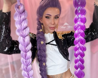Rumi Kpop Demon Hunters Inspired Reusable Purple Hair Braid For Kids And Adults