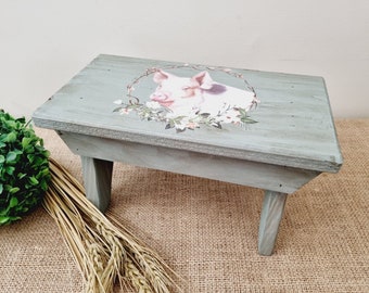 Hand made Country Farmhouse pig wooden decorative stool home decor