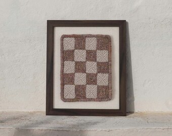 Moonlit Mauve Checker Punch Needle Art: Framed Fiber Artwork (8x10")