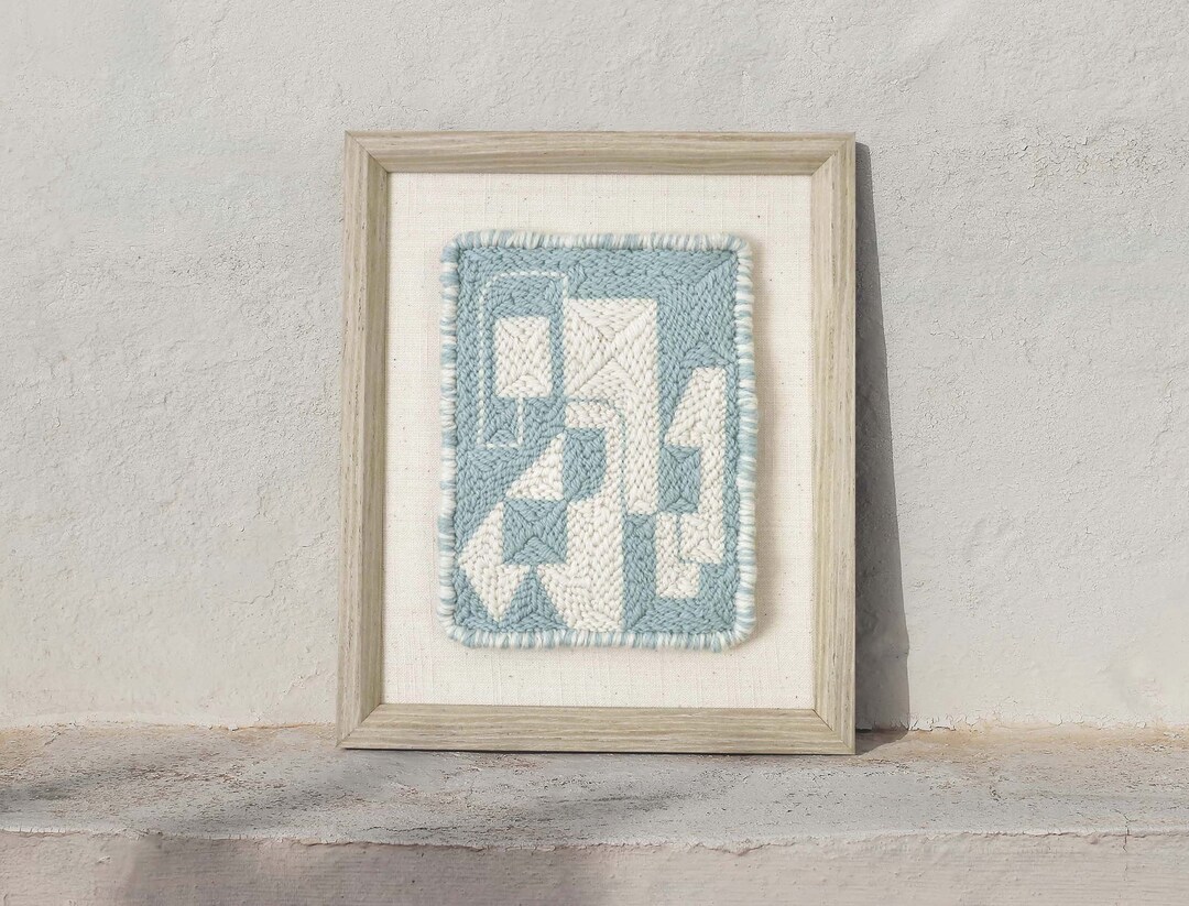 Blue Geometric Punch Needle Art: Modern Fiber Wall Hanging (8x10") - Etsy