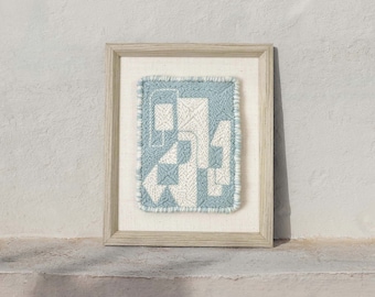 Blue Geometric Punch Needle Art: Modern Fiber Wall Hanging (8x10")