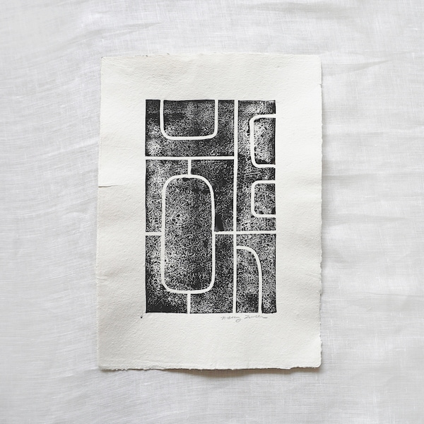 Block Print | Block Print on Handmade Paper | Abstract Block Print | Abstract Wall Art [Maze 8x11".]