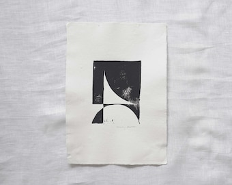 Geometric Block Print Art: Handmade Paper, Abstract Design (8x11")