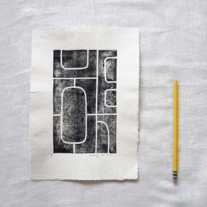 Block Print Block Print on Handmade Paper Abstract Block Print Abstract Wall Art Maze 8x11. image 4