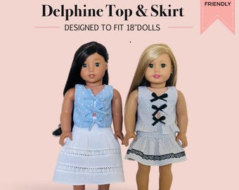 Patron de couture pour jupe et haut Delphine pour poupées de 45 cm (patron PDF)
