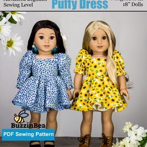 Puffy Dress Pattern for 18 inch Dolls such as American Girl ® - Digital PDF Sewing Pattern