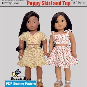 Wzór na spódniczkę i top z makami dla lalek o długości 18 cali (wzór w formacie PDF)