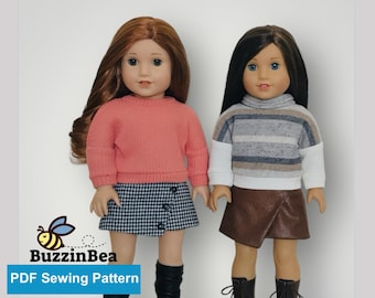 Puppen-Pullover und Rock-Schnittmuster für 18-Zoll-Puppen (PDF-Muster)