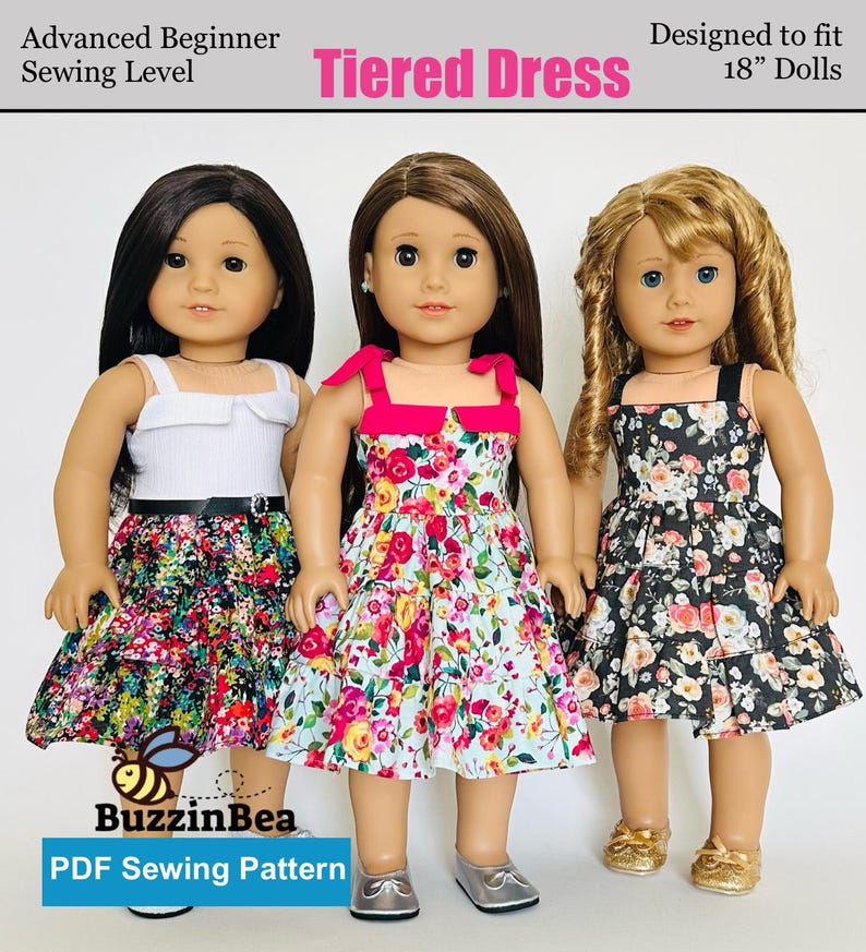 Tiered Dress for 18 inch Dolls such as American Girl ® - Digital PDF Sewing Pattern image 1