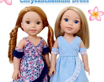 Chrysanthemum Dress 14.5" Doll Clothes Pattern Designed to Fit Dolls such as WellieWishers™ - PDF