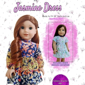 Jasmine Dress 18&quot; Doll Clothes Pattern  Fits Dolls such as American Girl® - PDF Digital Sewing Pattern