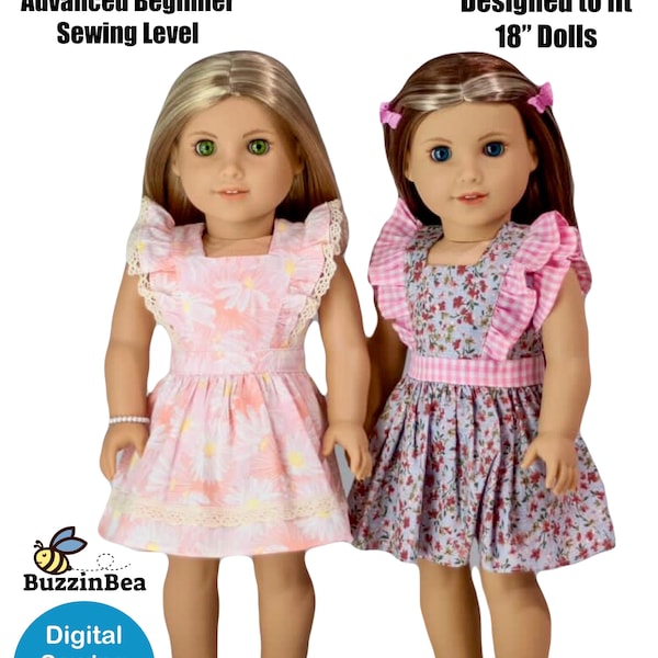Aster Dress 18" Patron de vêtements de poupée conçu pour s'adapter aux poupées telles qu'American Girl® - PDF
