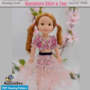 Molde em PDF para saia e blusa Nymphea para bonecas de 14,5 polegadas.