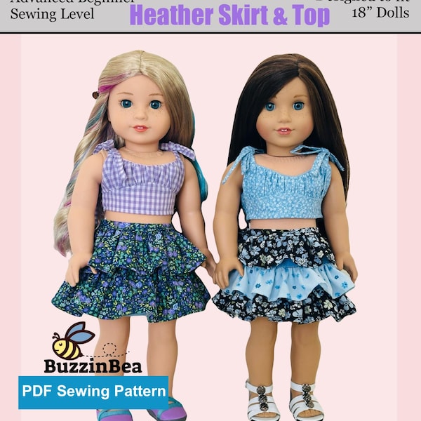 Patrón de falda y top de brezo para muñecas de 18 pulgadas. Se adapta a muñecas como American Girl® - PDF