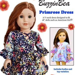Primrose Dress 18&quot; Doll Clothes Pattern Designed to Fit 18 inch Dolls  such as American Girl®