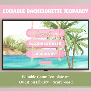 Editable Beach Theme Bachelorette Jeopardy Template, Bridal Shower Jeopardy Game, Hawaii Tropical Bachelorette Trip, Last Toast on the Coast