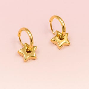 Star Huggie Hoop Earrings | Gold Stainless Steel, Waterproof, Tarnish Resistant, Everyday Celestial Jewelry Gift