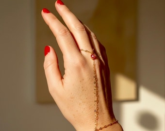 Eye of Protection Hand Chain Bracelet | Custom Fit, Gold, Choose Your Eye Color