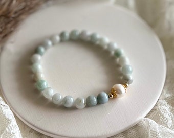 Burma Jade Bracelet with Freshwater Pearl, Gemstone Jewelry